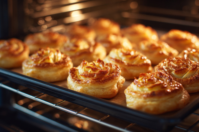 Яблочные розочки из слоеного теста: целый противень домашних булочек за 20 минут